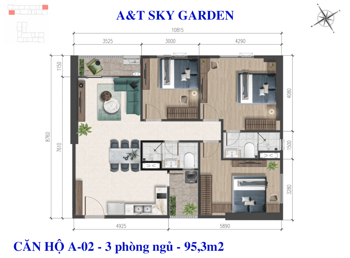 Mặt bằng căn hộ A&T Sky Garden 3PN